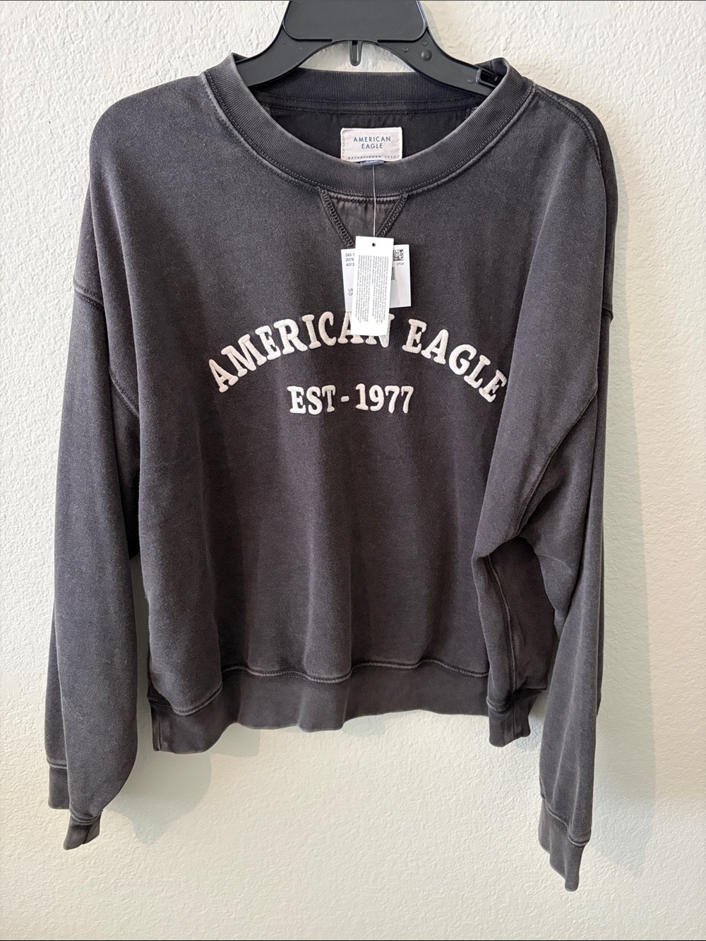 NWT American Eagle Outfitters Charcoal Sweatshirt with White Arch Logo